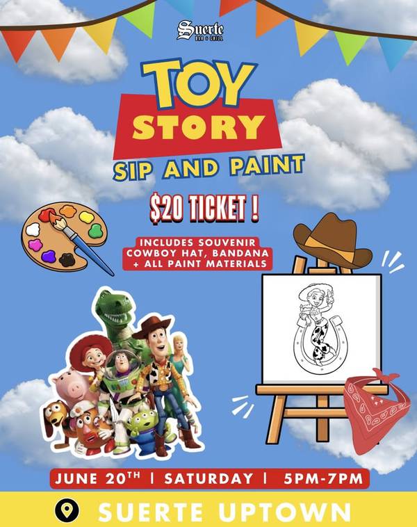 Toy Story Sip & Paint at Suerte Shary